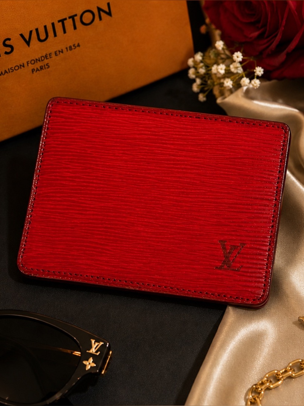 ❤️ Authentic Louis Vuitton Red Epi Leather Card Holder / ID Holder ❤️